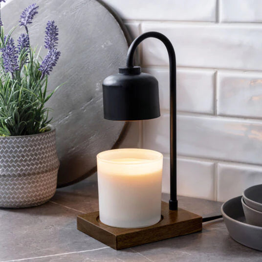 Black and Wood Arched Warmer Lamp