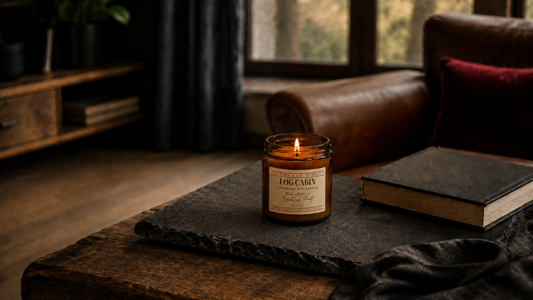 Three lit Harvey & Co. Sydney® amber candle jars on a slate surface with a book, styled as a Father’s Day gift.