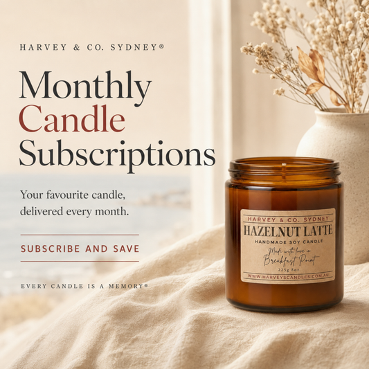 Harvey & Co. Sydney® soy candle for monthly candle subscription delivery in Australia