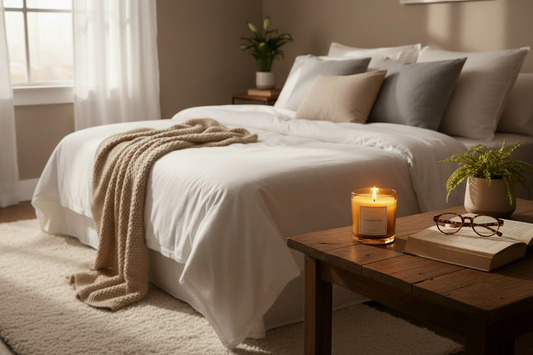 Bedroom with candle burning