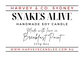 Label for 'Snakes Alive' inspired handmade soy candle by Harvey & Co. Sydney on a white background.