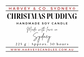 Product label for Harvey & Co. Sydney Christmas Pudding handmade soy candle, featuring red and black text on a white background.
