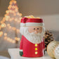 Santa Claus mug with a blurred Christmas tree and decorations in the background