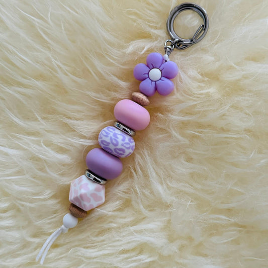 Purple Flower Silicone Bead Keychain